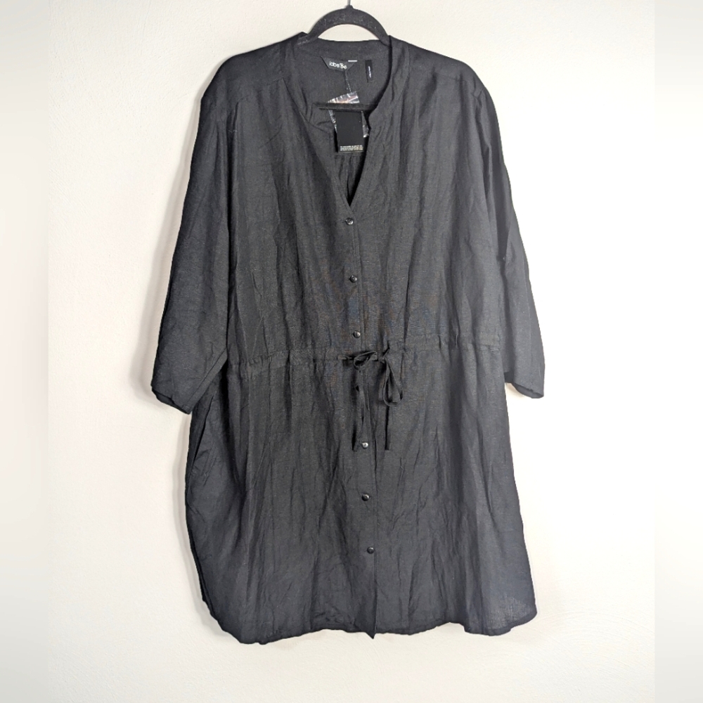 24 NWT Label Be Black Linen Blend Button Front Shirt Dress